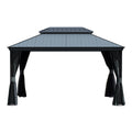 10'x14' Hardtop Gazebo with Resin Roof, Outdoor Metal Gazebo with Drainage Gutters, Permanent Heavy Duty Pavilion for Patio, Backyard and Deck, Curtains and Mosquito Netting Included