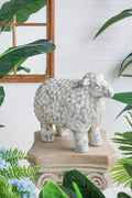 18.1x9.6x13.8' Magnesium Sheep Figurine with Weathered White and Gray Finish, Vintage Garden Decor