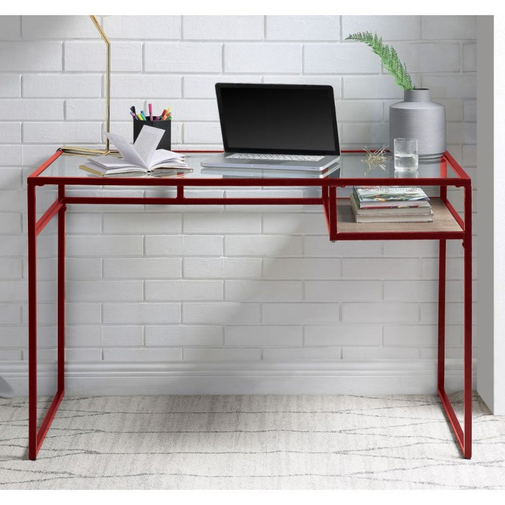 Dexter Red Writing Desk with Tempered Glass Top