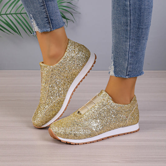 Gold Sliver Sequined Flats New Fashion Casual Round Toe Slip-on Shoes Women Outdoor Casual Walking Running Shoes - Eloy Royal