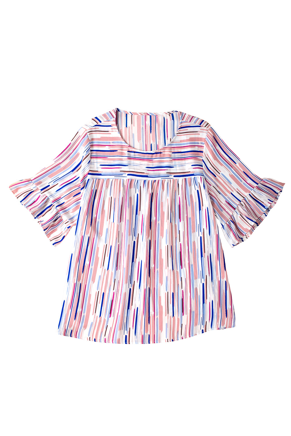 White Stripe Ruffled Short Sleeve Plus Size Blouse - Eloy Royal