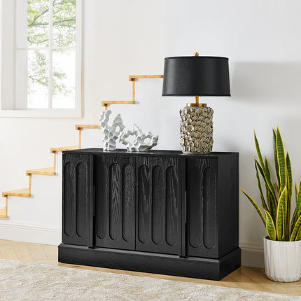 Mid Century Modern Fluted Sideboard Cabinet with Adjustable Shelves & Sturdy Base, Buffet Cabinet with Storage, Storage Cabinet for Living Room Entryway Hallway Dining Room Kitchen, Black