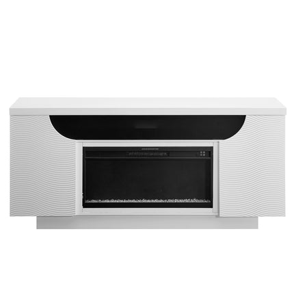ALESSIA 76' Electric Fireplace with Multi-Color LED and Flame Settings in White Rubber Wood