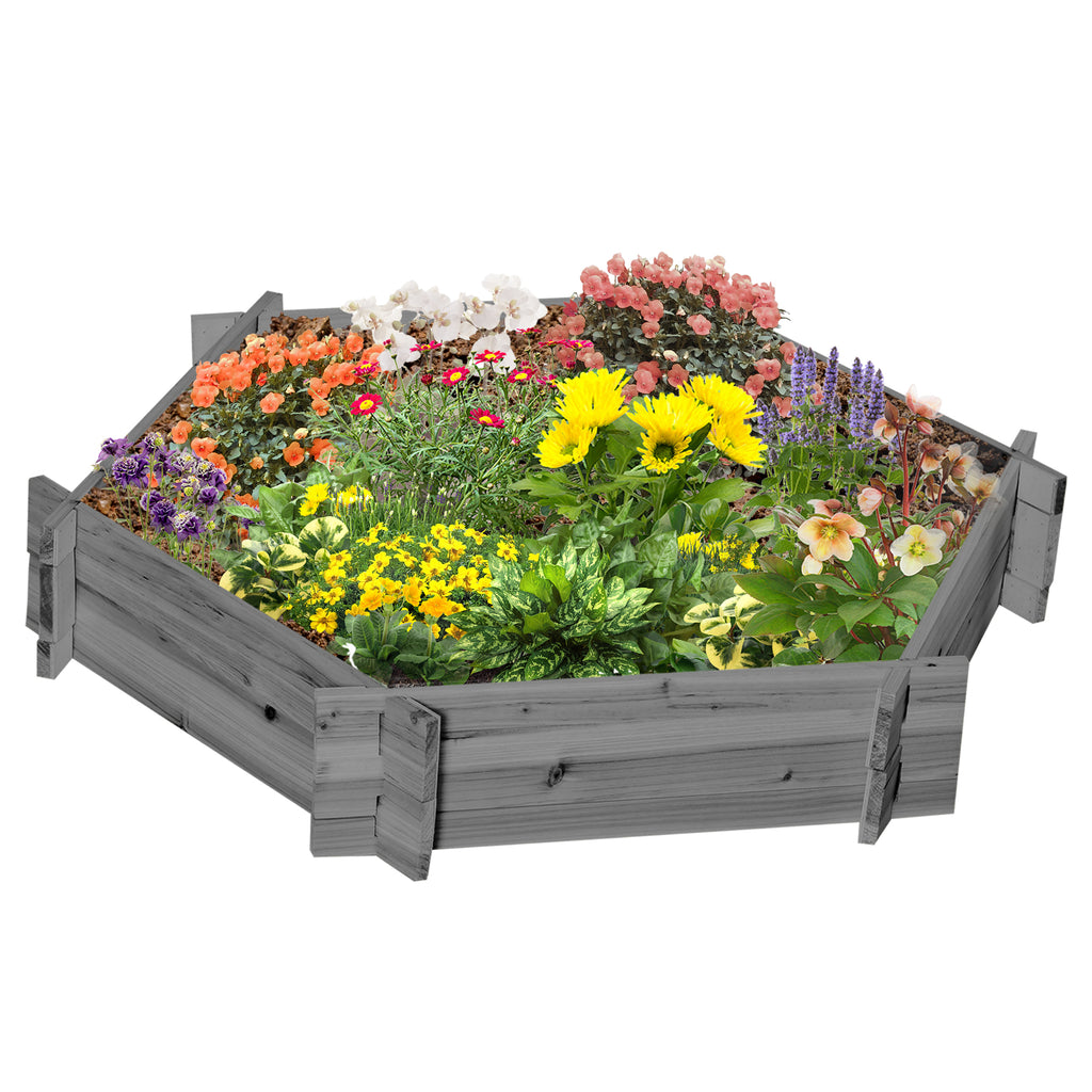 Outsunny Wooden Raised Garden Bed, Hexagon Screwless Planters for Outdoor Plants, Vegetables, Flowers, Herbs, 39' x 36' x 6', Gray