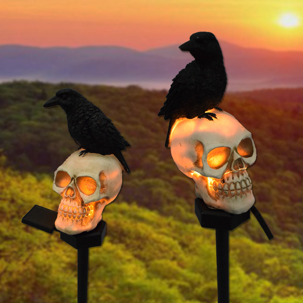 Solar Resin Halloween Crow Skull Outdoors