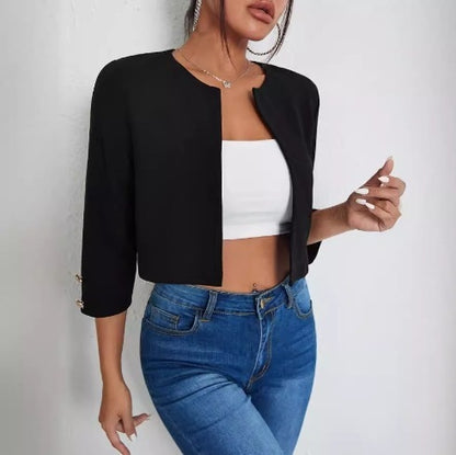 Solid Color Slit Bomber Jacket