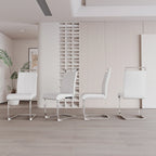 Modern Dining Chairs,PU Faux Leather High Back Upholstered Side Chair with C-shaped Tube plating Metal Legs for Dining Room Kitchen Vanity Patio Club Guest Office Chair (Set of 2) (White+PU Leather) - Eloy Royal