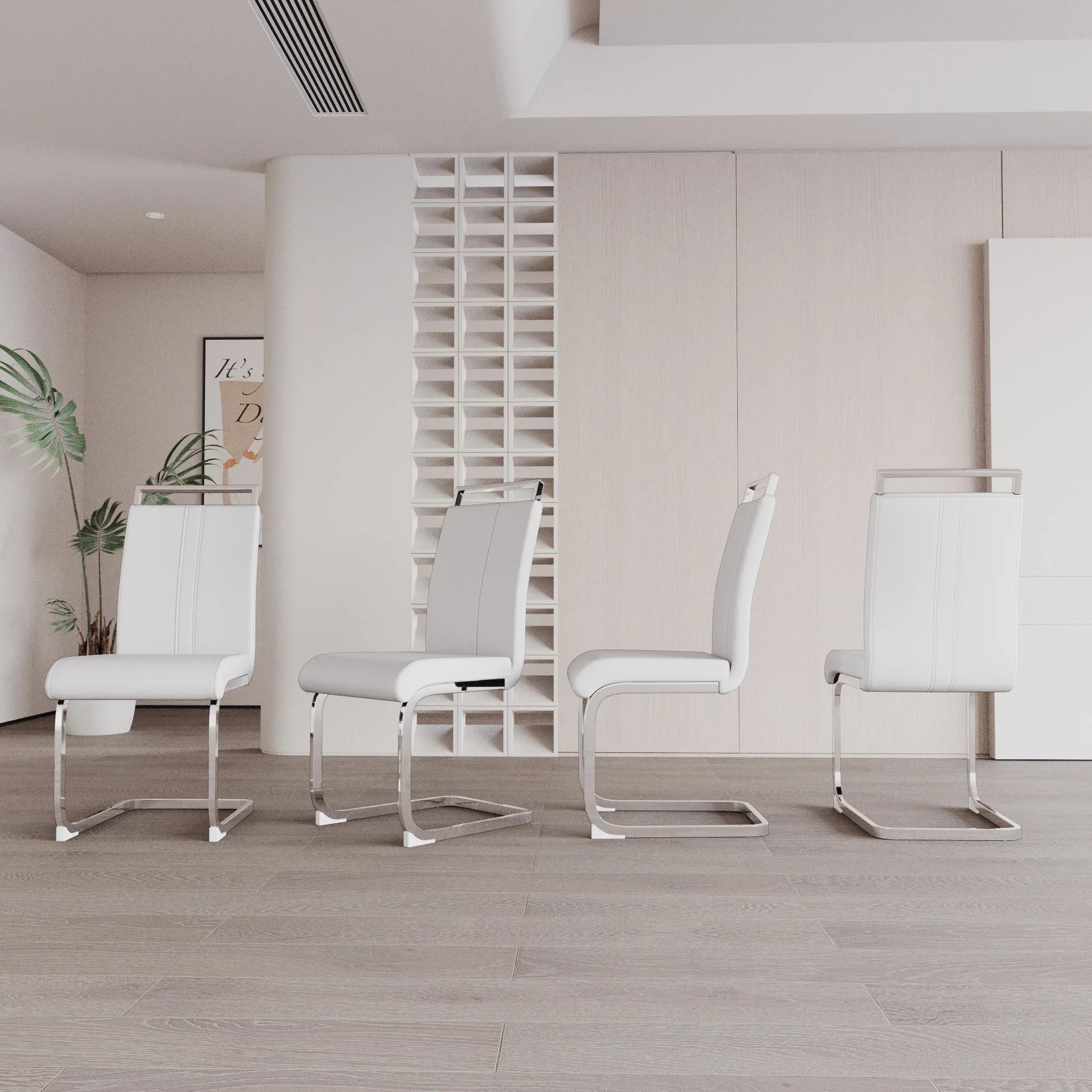 Modern Dining Chairs,PU Faux Leather High Back Upholstered Side Chair with C-shaped Tube plating Metal Legs for Dining Room Kitchen Vanity Patio Club Guest Office Chair (Set of 2) (White+PU Leather) - Eloy Royal