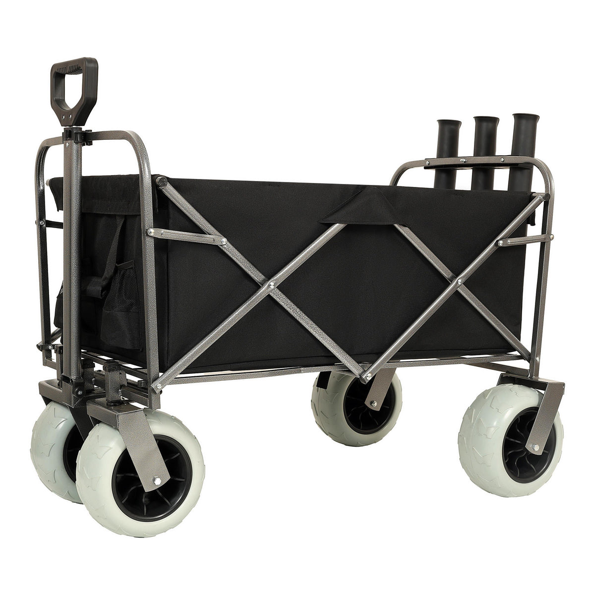 Fishing Cart with Rod Holders ,Beach Wagon with Big Wheels for Sand 500lbs capacity - All Terrain Steel Frame Utility Cart with 9' Pneumatic Tires,strap with multiuse bag ,black
