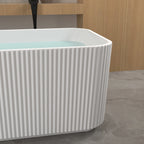 59'Rectangle Linear Acrylic Freestanding Bathtub Stand Alone Soaker Tub, Glossy White Acrylic, POP-UP Chrome Drain, cUPC Certified, - Eloy Royal