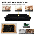 82.7 'Plush Corduroy 3-Seat Sofa,Modern Comfy Upholstered Sofa Cloud Couch,Deep Seat Couches with Soft Pillows and 3 Ottomans,Convertible Sofa Lounge Chair,Black - Eloy Royal