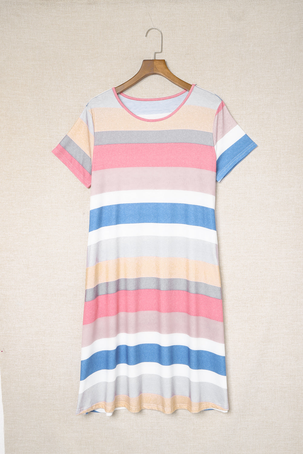 Multicolor Striped Casual Pocket Color Block T Shirt Dress - Eloy Royal