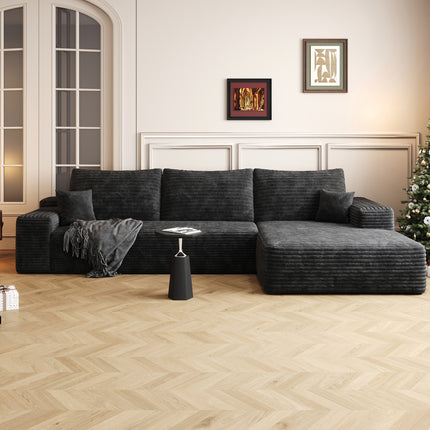 107' Cloud Sectional Couch with L-Shape Chaise,Modern Modular Sofa with Deep Seat, Upholstered Couches for Living Room Bedroom,No Assembly Required, BLACK(Plush Corduroy Fabric),Black
