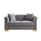 {Video] Classic Modern Style Sofa, 62-inch Chesterfield Classic Rolled Arm Tucked-in Nailhead Decor Cloud Two-Seater Velvet Sofa, Luxury Double Sofa Suitable for Living Room, Bedroom, Apartment, Grey - Eloy Royal