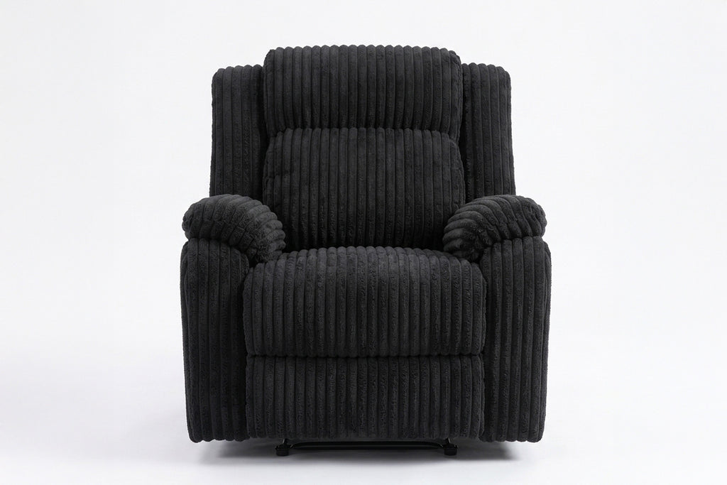 Black Fur Like Corduroy 1pc Motion Recliner Chair Living Room Reclining Couch Soft Textured Seat