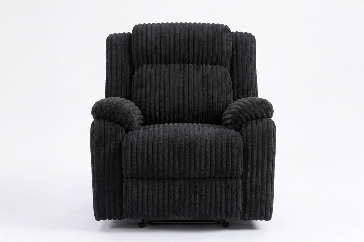 Black Fur Like Corduroy 1pc Motion Recliner Chair Living Room Reclining Couch Soft Textured Seat