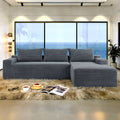 New2 96.9'Compressible doubleCloud Sectional Couch with L-Shape Chaise,Modern Modular Sofa with Deep Seat,Upholstered Couches for Living Room Bedroom,No Assembly Required, Corduroy Fabric,Grey Right