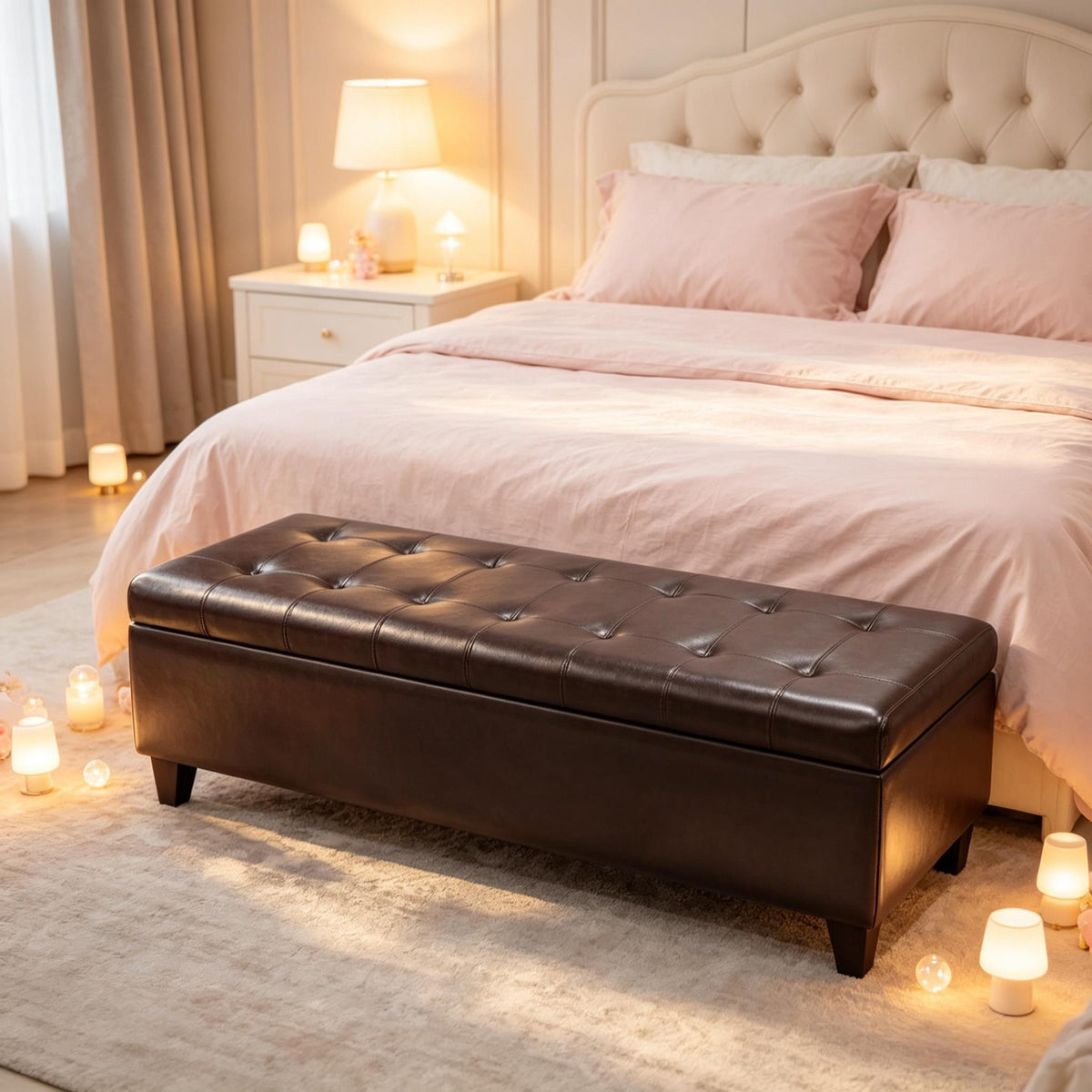 Contemporary Style Bench,Tufted Bench,Ottoman Storage Bench