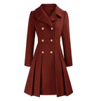 Winter Coats for Women Fleece Pea Coat Notch Lapel Double Breasted Thick A Line Trench Coat Jacket with Pockets