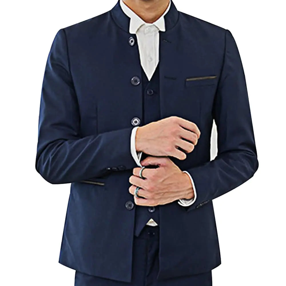 Men Casual Suit Blazer Jackets Stand Collar Business Sport Coats Jacket Slim Fit Button Solid Chinese Tunic Suits Prom (as1 Alpha x_s Regular Regular Blue)