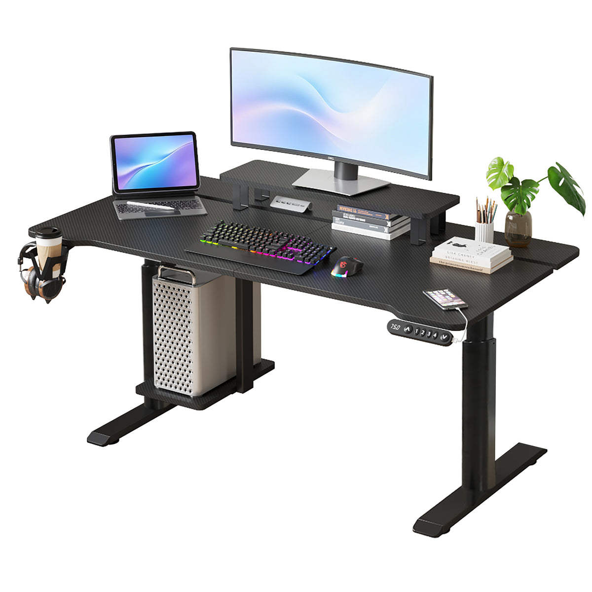 63'×(24'+6')  Black Dual Motor Height Adjustable Electric Standing Desk Height Stand Up Computer Desk,Sit and Stand Home Office Desk with Splice Board