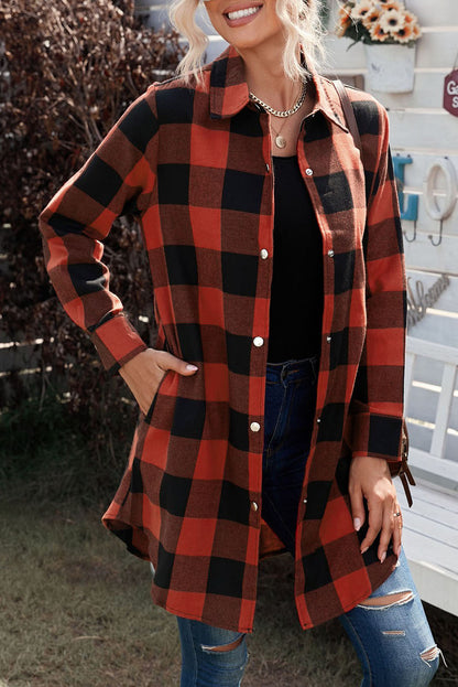 Wholesale Brown & Black Plaid Collared Botton Down Long Shirt Shacket - Eloy Royal