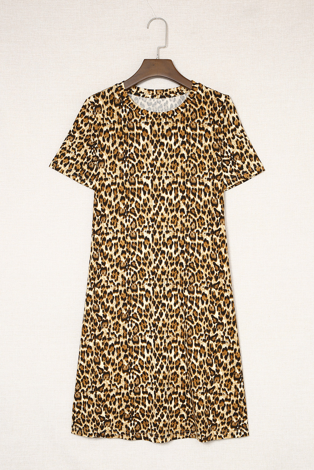 Casual Short Sleeve A-Line Crewneck Leopard Print Dress - Eloy Royal