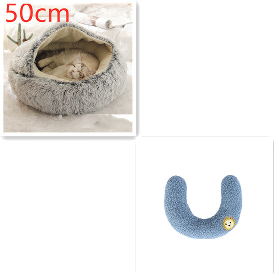 2 In 1 Dog And Cat Bed Pet Winter Bed Round Plush Warm Bed House Soft Long Plush Pets Bed - Eloy Royal