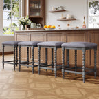 26''Counter Stools,Set of 4 with Upholstered Seat, Solid Acacia wood Frame, Foam-Padded Seat, Open Airy Design for Kitchen Island and Bar, Gray