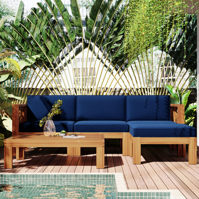 TOPMAX Outdoor Backyard Patio Wood 5-Piece Sectional Sofa Seating Group Set with