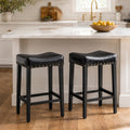 2-piece bar stool, 25.6 inches high, no back design, with 4-inch thick padded seat, equipped with brass nailhead decoration, leather material, 1.6-inch heavy-duty carbon steel legs, black color