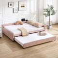 Upholstered Daybed with Trundle,sturdy wooden bed frame, modern diamond grid design,for Bedroom, Guest Room (Pink)