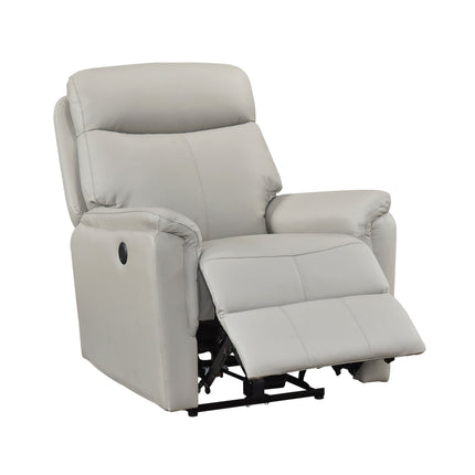 Light Gray Power Recliner Chair Luxurious Top Grain Leather Charging Ports Living Room Furniture 1pc