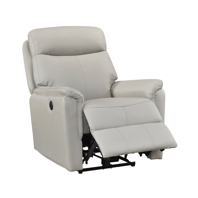 Light Gray Power Recliner Chair Luxurious Top Grain Leather Charging Ports Living Room Furniture 1pc