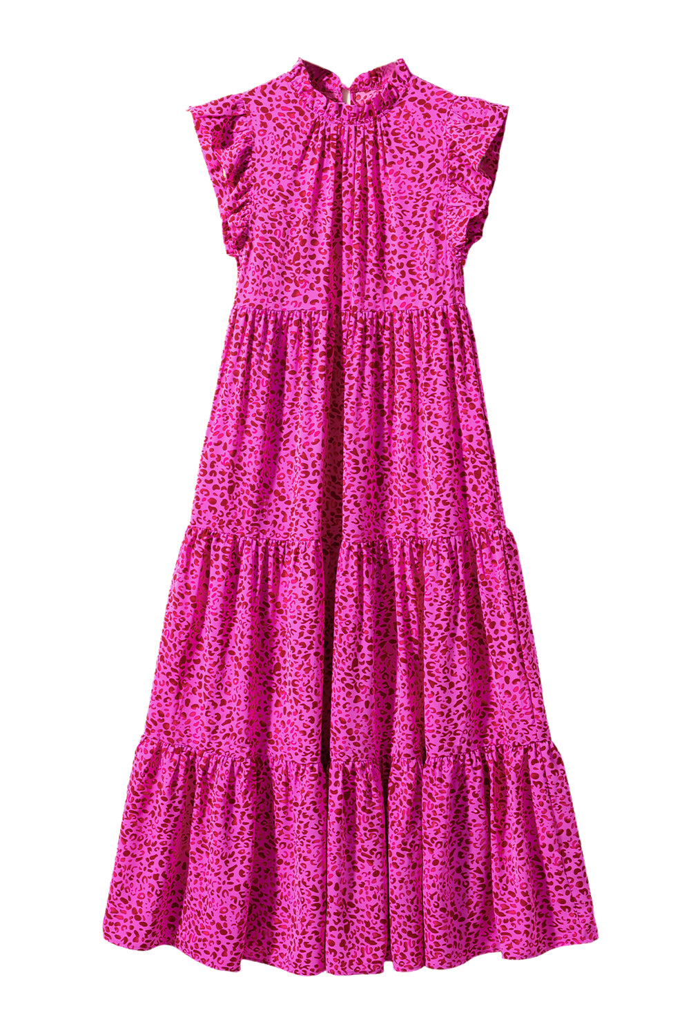 Rose Red Leopard Print Ruffle Sleeveless Maxi Dress - Eloy Royal