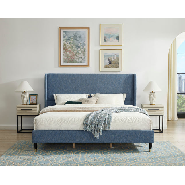 Arles 3-Piece Upholstered Bedroom Set, Wingback Platform Bed with Two Nightstands