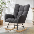 Teddy Fabric Wingback Glider Rocker with Side Storage Pocket, Soft Comfy Nursing Rocking Chair, Sturdy Safe Solid Wood Base, Multiuse Accent Chair for Nursery & Living Room,Grey.