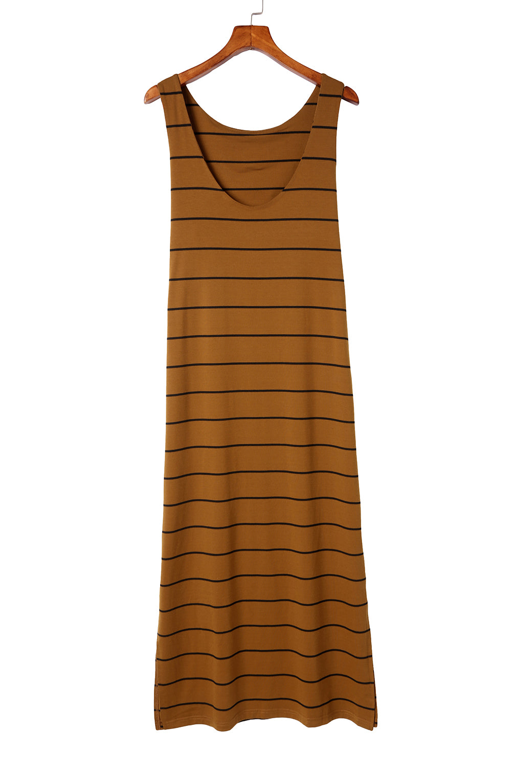 Black Stripe Print Open Back Sleeveless Maxi Dress With Slits - Eloy Royal