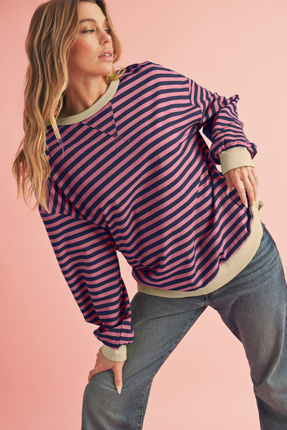 Green Stripe Contrast Edge Oversized Sweatshirt