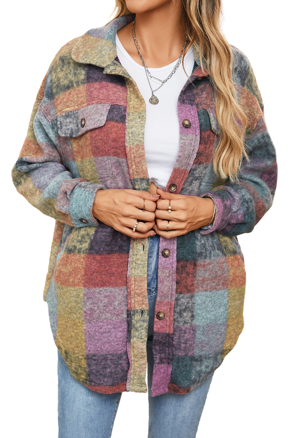 Multicolor Brushed Plaid Pocketed Oversize Shacket - Eloy Royal