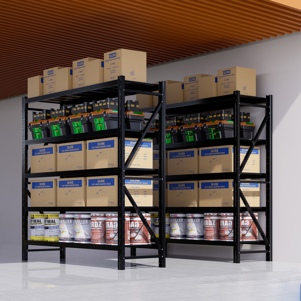 8000LBS Storage Shelves,79' W Garage Shelving Heavy Duty, 24' Deep Storage rack shelf, Steel Tall Industrial Shelving , 5 Tier Adjustable Standing Shelf for Warehouse / Shop 79'W x 24'D x 79'H Black