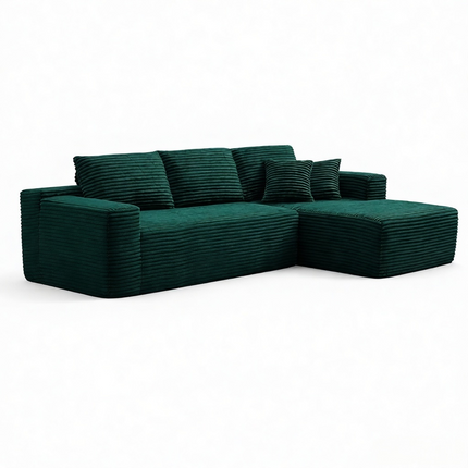 106.5' L-Shaped Corduroy Upholstered 3-Seat Lounge Sofa with Chaise, Right Hand Facing