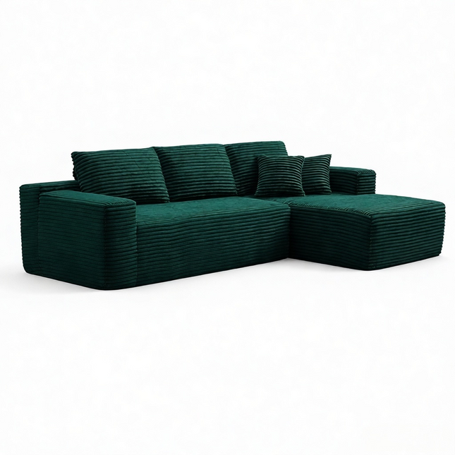 106.5' L-Shaped Corduroy Upholstered 3-Seat Lounge Sofa with Chaise, Right Hand Facing