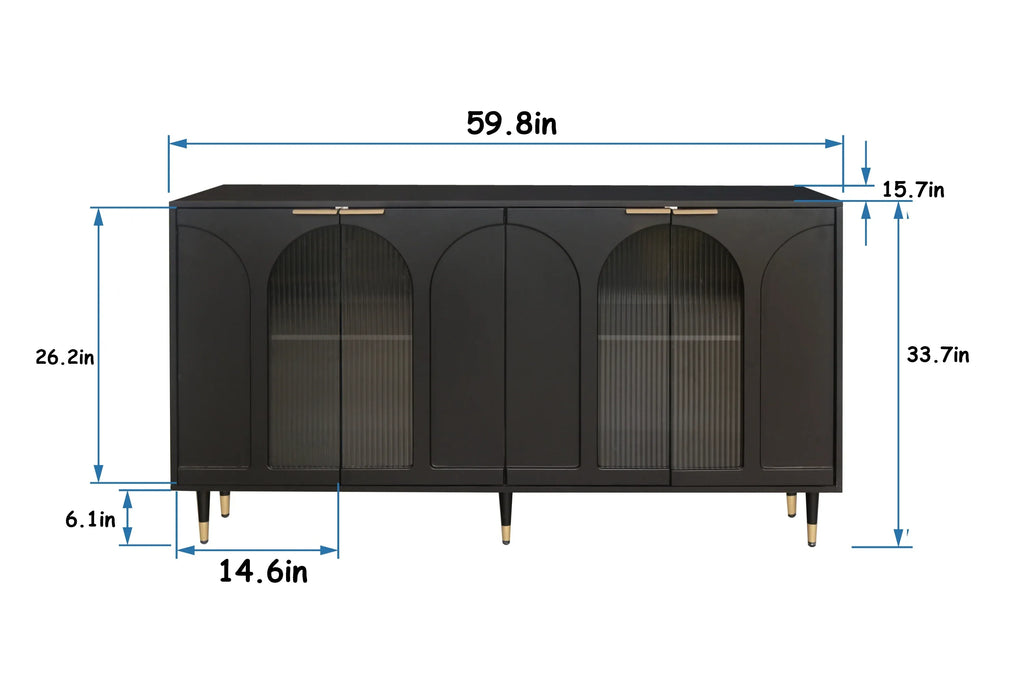 Accent Cabinet Black Lacquered Wooden Cabinet with 4 Glass Doors Sideboard Buffet Server Cabinet Storage Cabinet, for Living Room, Entryway, Hallway, Office, Kitchen and Dining Room - Eloy Royal