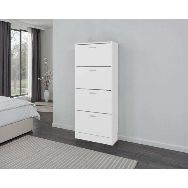 Kobuk 4 Door Shoe Rack, 4 Shelves, White