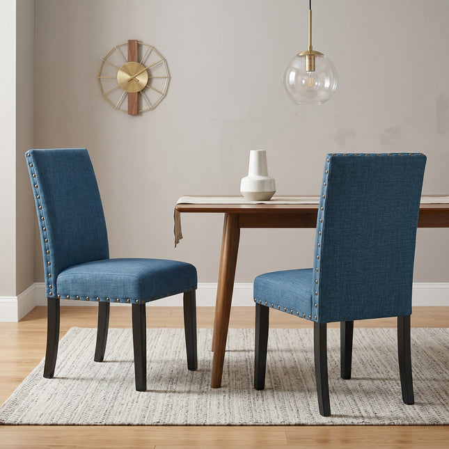 Biony Fabric Dining Chairs with Nailhead Trim, Set of 2, Blue