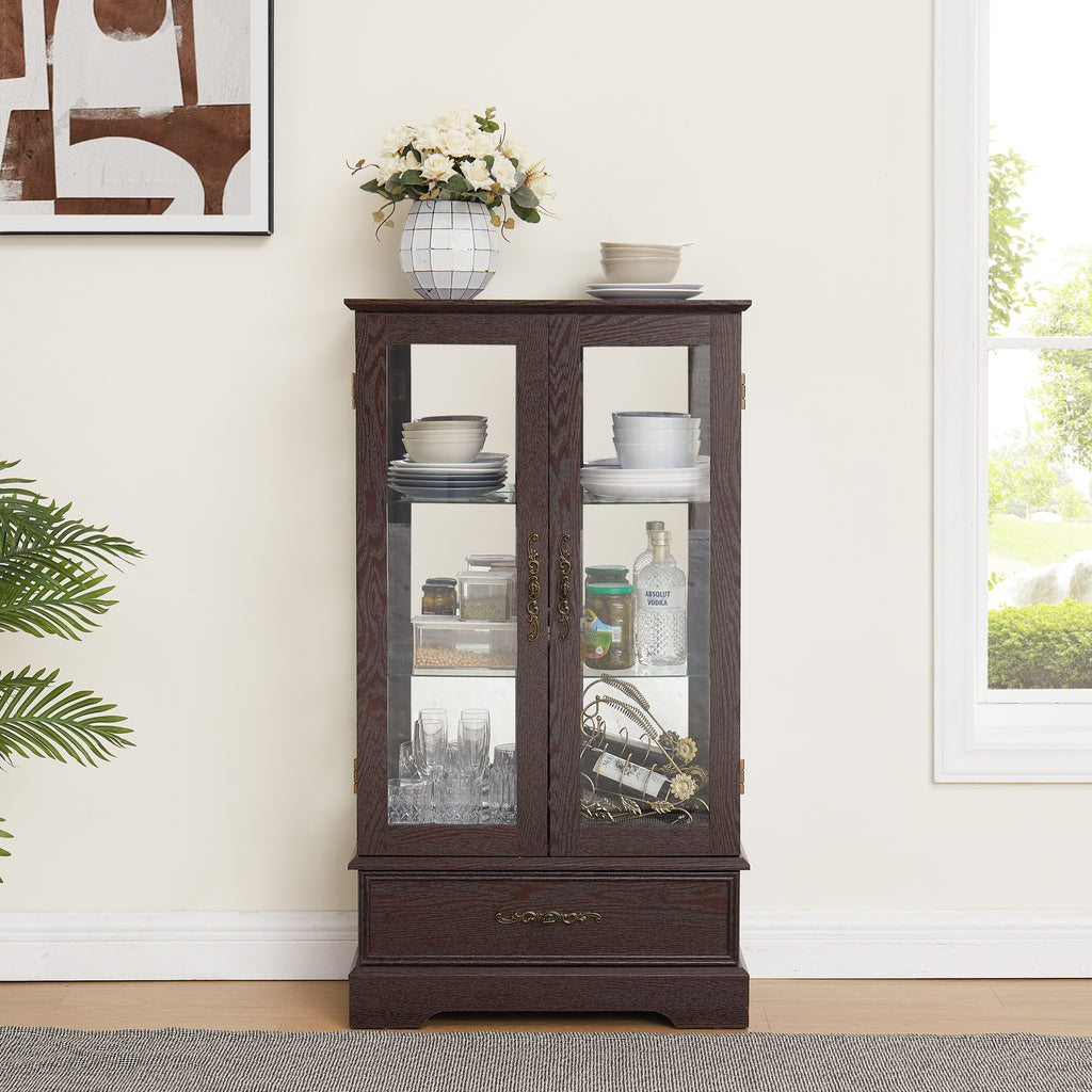 Vale cherry lighted curio cabinet with drawer, view 6