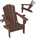 Adjustable HDPE Adirondack Chair, Brown, 3-Position Reclining ,Foldable, Cup & Phone Holders, All-Weather Outdoor