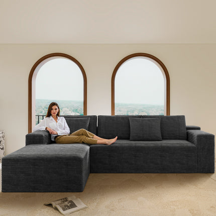104.3*68.9'Modular sectional sofa seat,Upholstered compressed couch for living room,Bedroom,Apartment,No assembly required,2PC free combination,Plush corduroy fabric,GREY