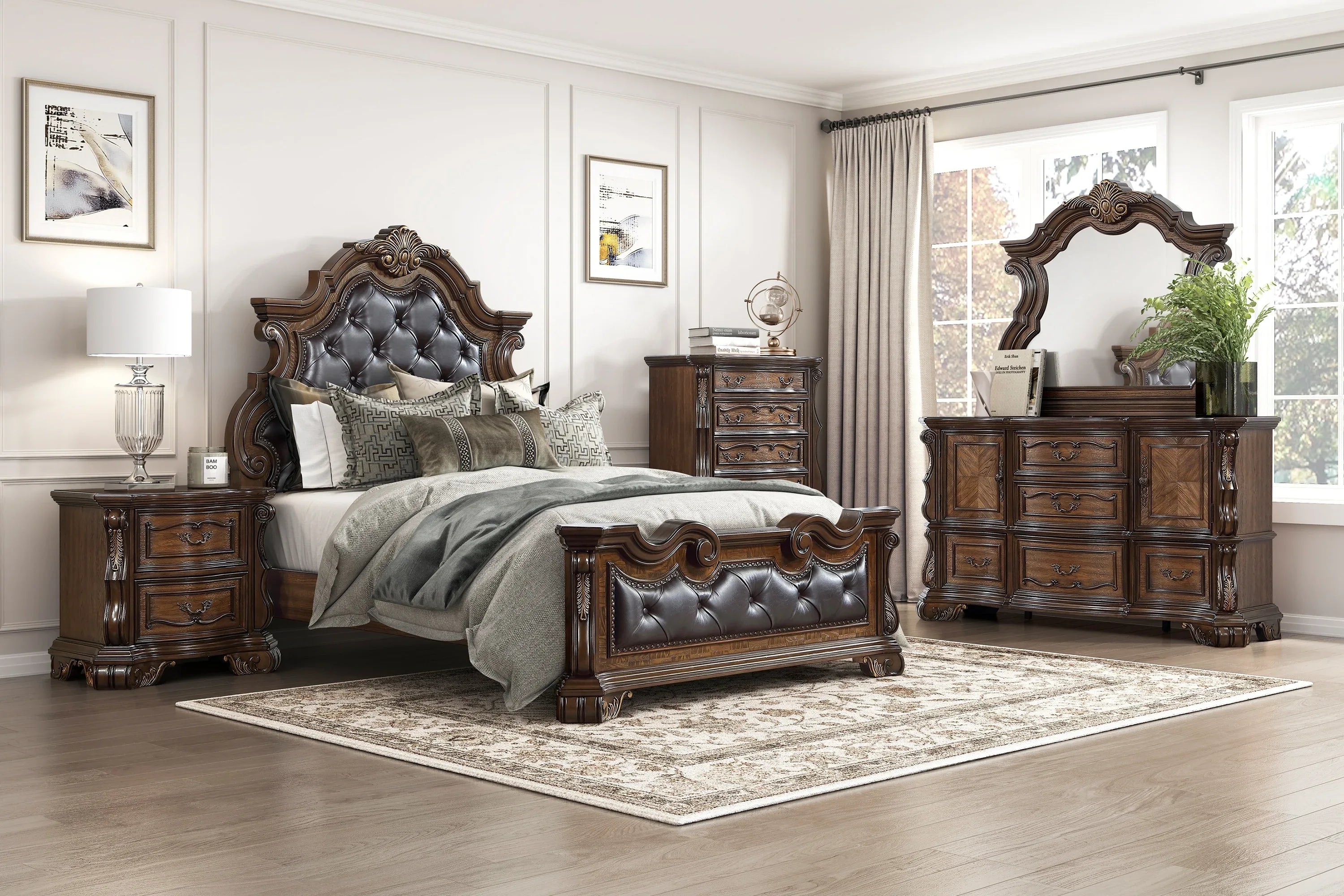 Formal Traditional Dark Brown Finish Luxury Nightstand of 2x Drawers Gold Accent Detailing Bedroom Furniture 1pc Bedside Cabinet - Eloy Royal